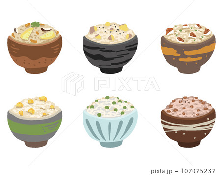混ぜご飯　炊き込みご飯のシンプル手描き風イラストセット 107075237