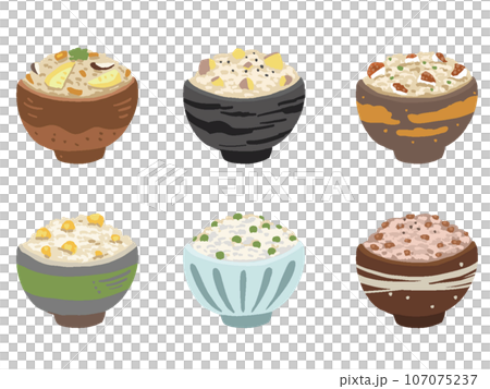 混ぜご飯　炊き込みご飯のシンプル手描き風イラストセット 107075237
