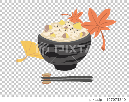 Autumn taste - simple hand-drawn style illustration of rice cooked with sweet potatoes 107075240