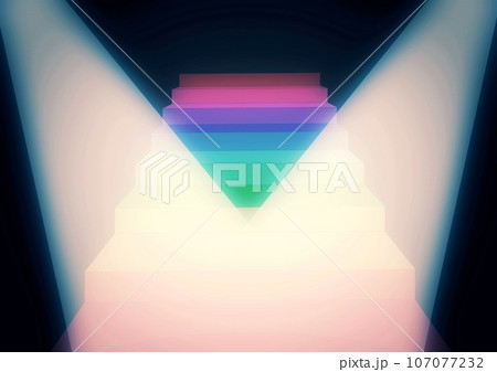 スポットライトを浴びる抽象的な虹色の階段の3dイラスト スポットライトを浴びる抽象的な虹色の階段の3dイラスト 107077232