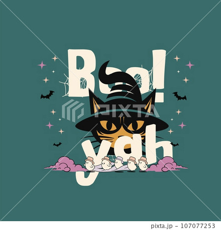 Boo, Yah, Black Cat Conjures Ghosts on Halloween 107077253