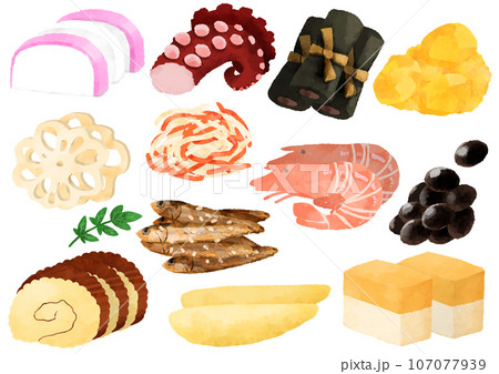おせち料理のイラスト 手描き 水彩風 おせち料理のイラスト 手描き 水彩風 107077939