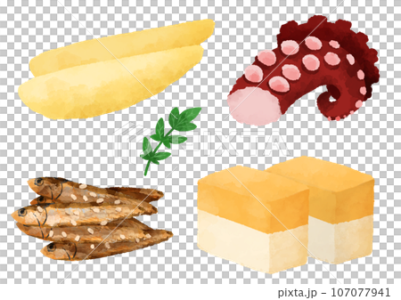 Osechi cuisine illustration hand-painted watercolor style Osechi cuisine illustration hand-painted watercolor style 107077941