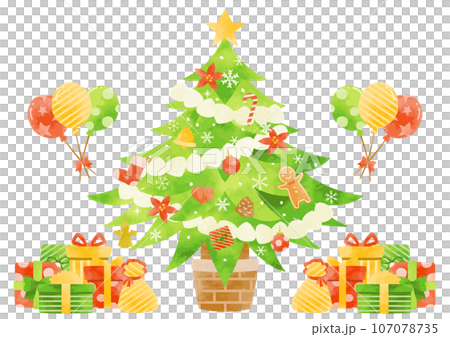 Illustration of colorful Christmas tree and presents 107078735