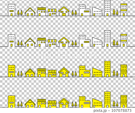 Simple cityscape line illustration yellow painted 107078873