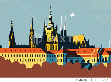 a Flat landmark icon of prague castle in prague a Flat landmark icon of prague castle in prague 107079592