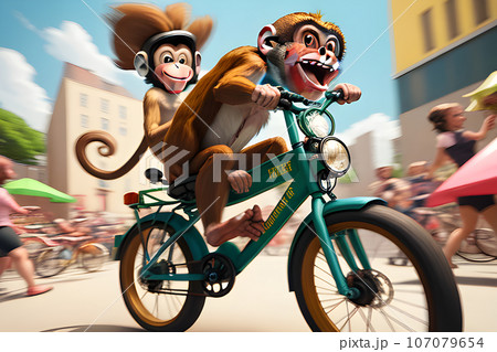 a monkey riding a bike creatのイラスト素材 [107079654] - PIXTA
