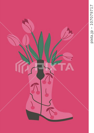 Card with flowers in a cowboy boot. Vector graphics. Card with flowers in a cowboy boot. Vector graphics. 107079717