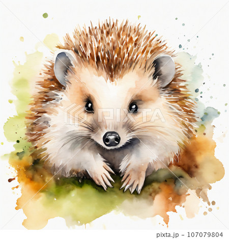 かわいいアニマル水彩画 ハリネズミのイラスト素材 [107079804] - PIXTA