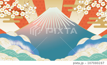 海　波のある和風背景イラスト 107080287