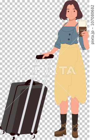Vacation concept. Traveling Woman with Luggage, Passport, and Boarding Pass. 107080682
