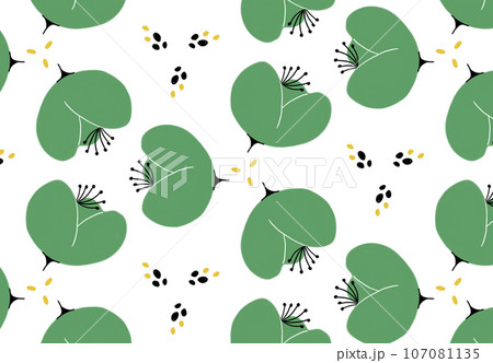 パターン　グリーンにフラワー 107081135