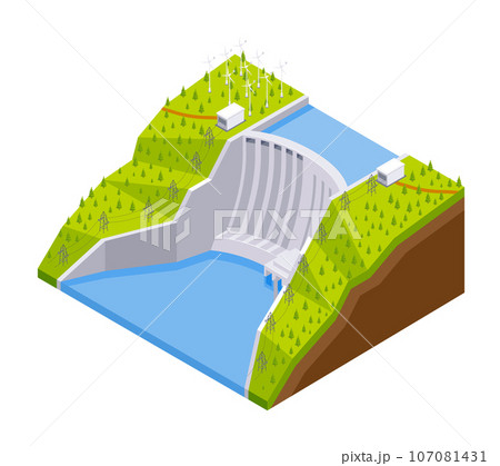 Hydroelectric Dam Isometric Composition 107081431