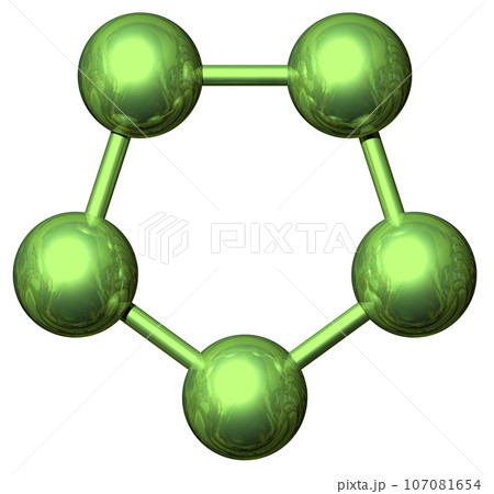 立体・3DCG「5つの球体・ボール連携」グリーン,緑 107081654