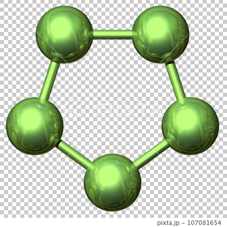 立体・3DCG「5つの球体・ボール連携」グリーン,緑 107081654