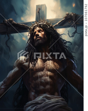 Crucifixion of African Jesus Christ on the cross AI Crucifixion of African Jesus Christ on the cross AI 107081792