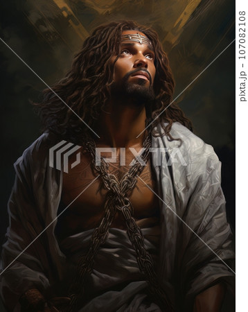 Crucifixion of African Jesus Christ on the cross AI 107082108