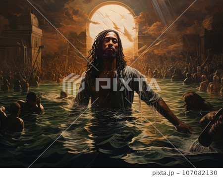 Rite of baptism in water of African Jesus Christ AI Rite of baptism in water of African Jesus Christ AI 107082130