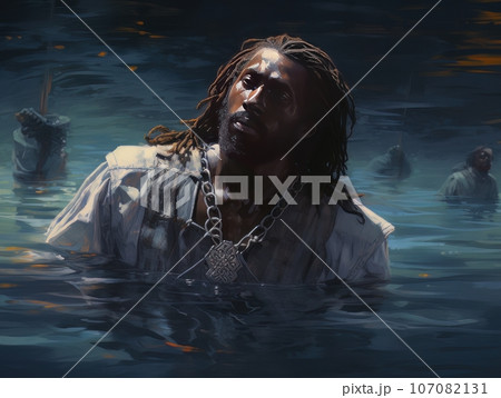 Rite of baptism in water of African Jesus Christ AI Rite of baptism in water of African Jesus Christ AI 107082131