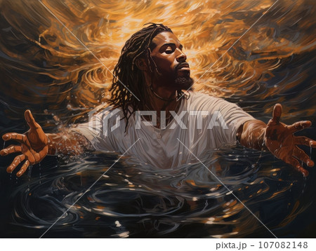 Rite of baptism in water of African Jesus Christ AI 107082148