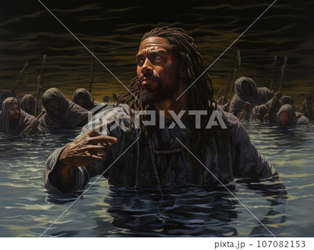 Rite of baptism in water of African Jesus Christ AI 107082153