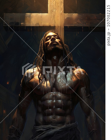 Crucifixion of African Jesus Christ on the cross AI Crucifixion of African Jesus Christ on the cross AI 107082215