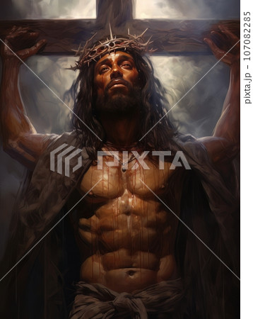 Crucifixion of African Jesus Christ on the cross AI Crucifixion of African Jesus Christ on the cross AI 107082285