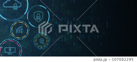 internet digital security technology concept for business background. Lock on circuit board 107082295