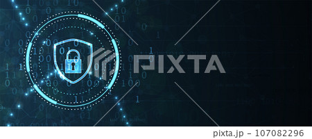 internet digital security technology concept for business background. Lock on circuit board 107082296