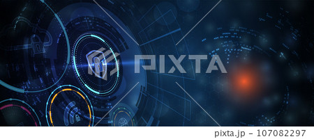 internet digital security technology concept for business background. Lock on circuit board 107082297