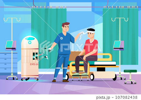 A robot to help doctors and nurses in the emergency room. Prepare bandages, medicine and medical equipment. A robot to help doctors and nurses in the emergency room. Prepare bandages, medicine and medical equipment. 107082438