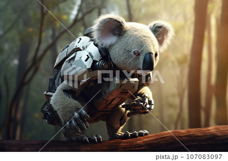 Image of koala gundam robot technology an ectronic in the forest. Wildlife Animals. Generative AI. Illustration. 107083097