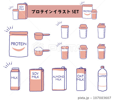 プロテイン手書きイラストSET プロテイン手書きイラストSET 107083607