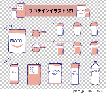 プロテイン手書きイラストSET プロテイン手書きイラストSET 107083607