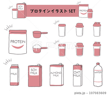 プロテイン手書きイラストSET プロテイン手書きイラストSET 107083609
