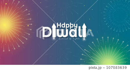 Happy Diwali background with fireworks and text. Vector illustration 107083639