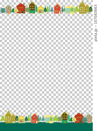 Scandinavian style house and trees landscape top and bottom frame background white vertical 107083663