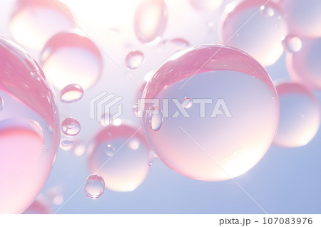 Pink soap bubbles float background. Soap Sud Bubbles Water. An artful colorful background with bubbles. Abstract background.  Generated AI illustration 107083976