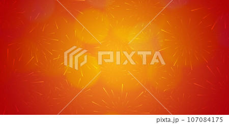 Vector illustration of fireworks on orange background. Fireworks background. Happy Diwali celebration firecrackers on abstract background in bokeh effects. 107084175