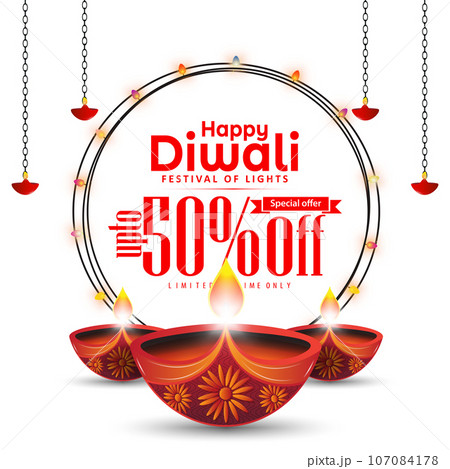 50% off happy diwali sale banner template design on white background. 107084178