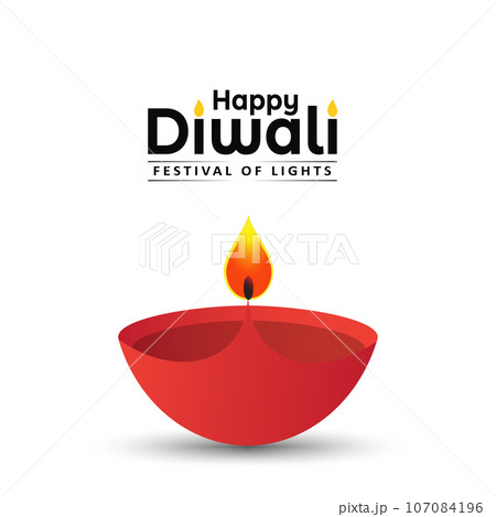 Happy Diwali festival greeting card design with red diya lights on white background. 107084196