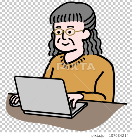 戴眼鏡操作電腦的高階女性 107084214