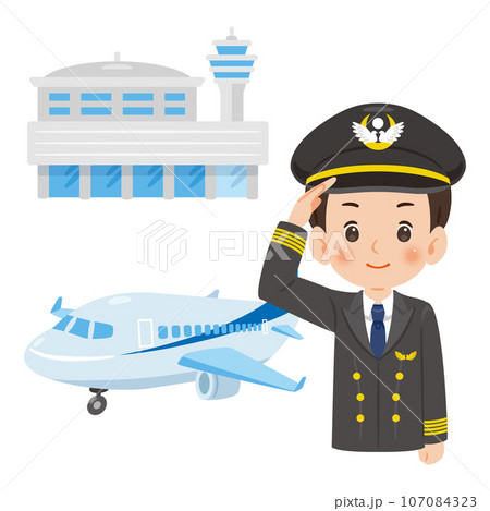 男性パイロット上半身　飛行機　空港 107084323