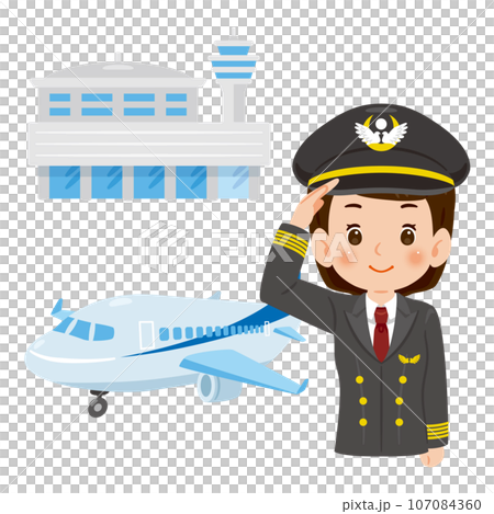 女飛行員上半身飛機機場 107084360