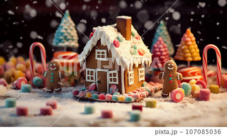 クリスマスの魔法:かわいいジンジャーブレッドとお菓子の家 クリスマスの魔法:かわいいジンジャーブレッドとお菓子の家 107085036