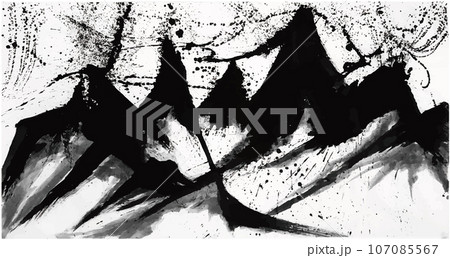 山　山脈　手書きの毛筆イラスト 107085567