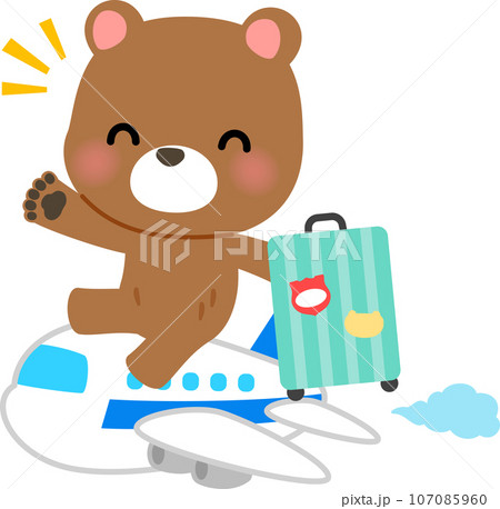飛行機で旅行するクマのキャラクター 107085960