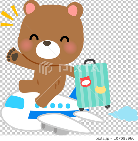 飛行機で旅行するクマのキャラクター 107085960
