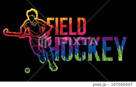 Field Hockey Font Design with Male Player Action Cartoon Graphic Vector Field Hockey Font Design with Male Player Action Cartoon Graphic Vector 107086097