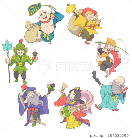 円に並ぶ七福神 107086399